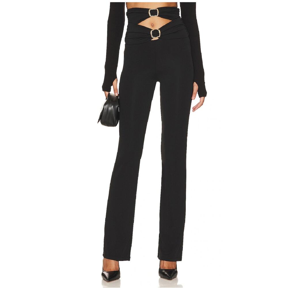 LPA Cielo Cutโ Out Pants Black Jersey Buckles Pull On Straight Leg z L